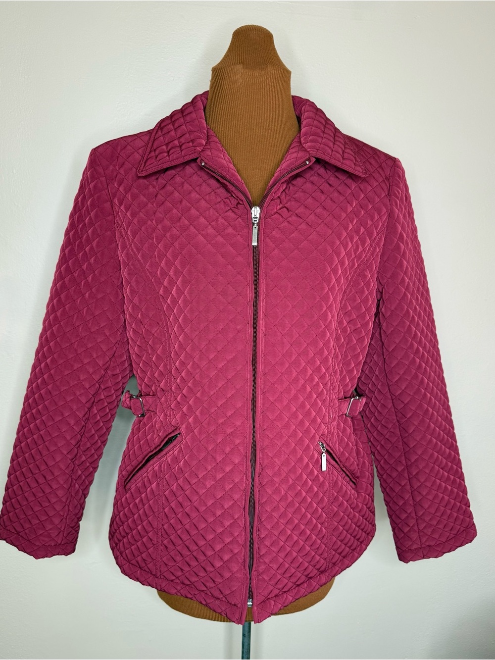 Gallery Quilted Winter Zip Jacket Burgundy Size Large